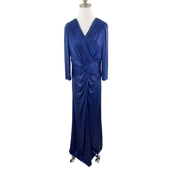 Jovani Navy Blue Full Length 3/4 Sleeve Formal Dress Size 12 EUC Ruching V-Neck - Picture 1 of 7